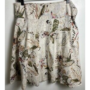 Coldwater Creek A-line Skirt Cotton Lined Floral Brown Cream Tan Small 6-8